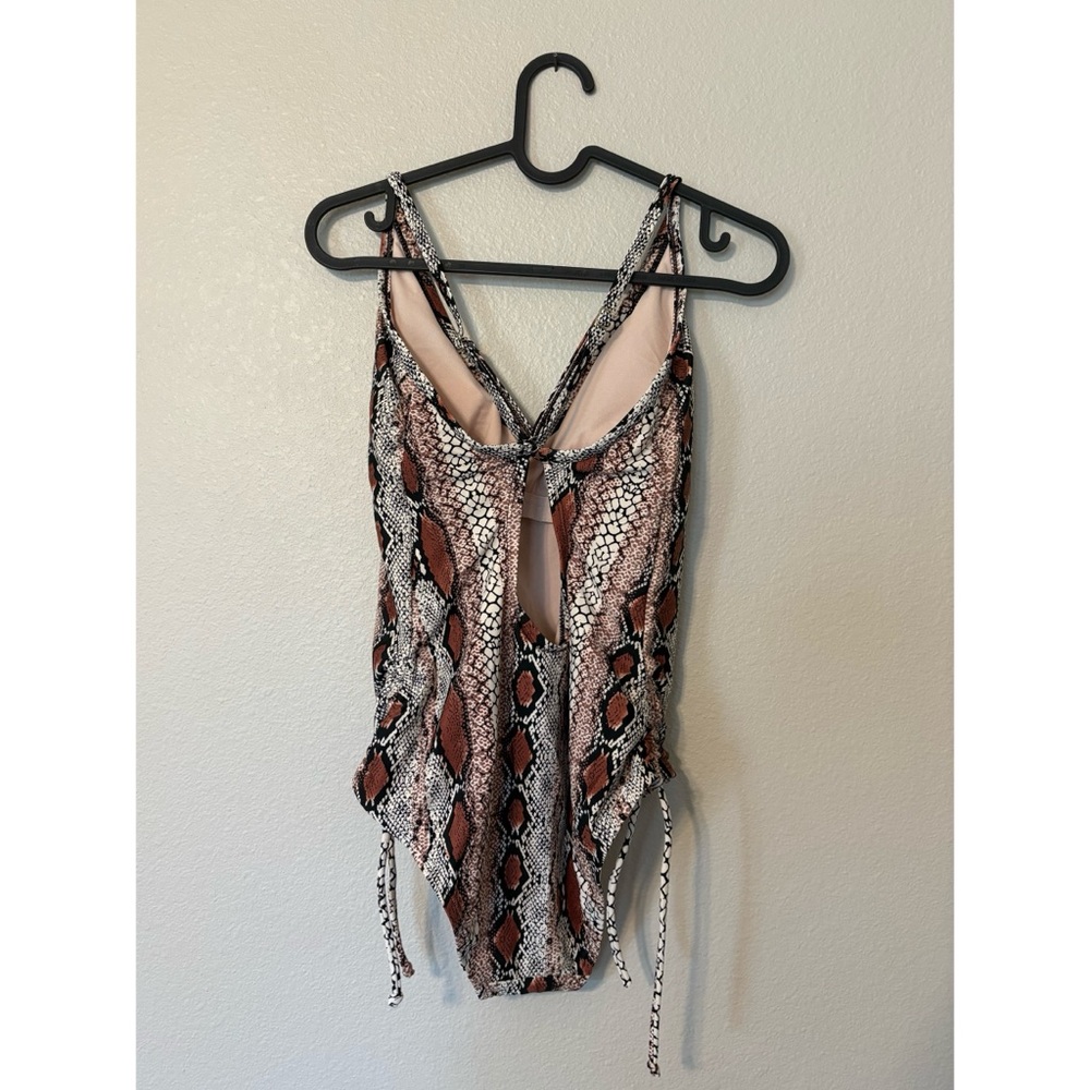 Kona Sol | Snakeskin One Piece Bathing Swimsuit Medium Coverage Cross Back - Picture 4 of 7